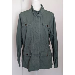 St John's Bay | Twill Jacket Olive Green Drawstring Waist Button Down Sz L